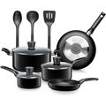 Serenelife Kitchenware Pots & Pans Set – Basic Kitchen Cookware, Black Non-Stick Coating Inside, Heat Resistant SLCW11BLK